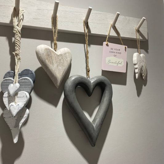 Rustic Wooden Hanging Heart, 12cm