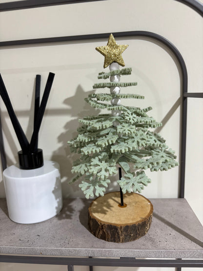 Felt Snowflake Christmas Tree on Wooden Base