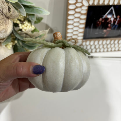 Pale Pumpkin with Green Leaves & Twine