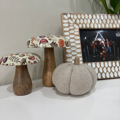 Grey & White Herringbone Fabric Pumpkin