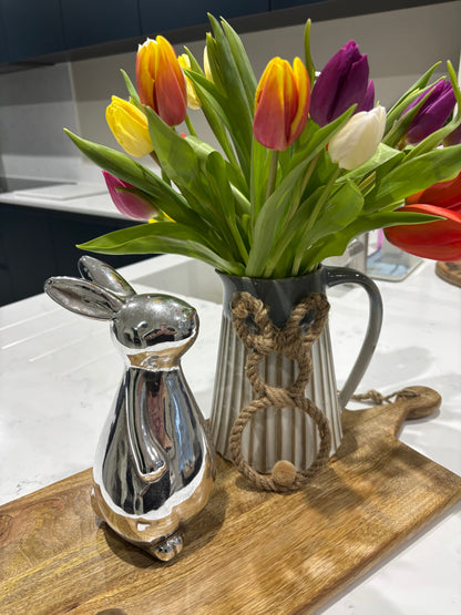 Ceramic Standing Rabbit Ornament – Silver finish - imperfect
