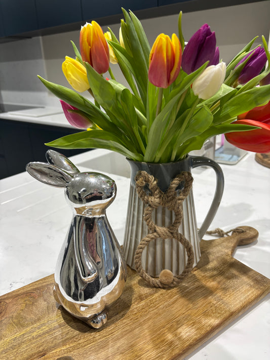 Ceramic Standing Rabbit Ornament – Silver finish - imperfect