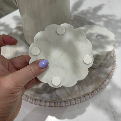 Adai, White Marble Scallop Coasters, Set of 4