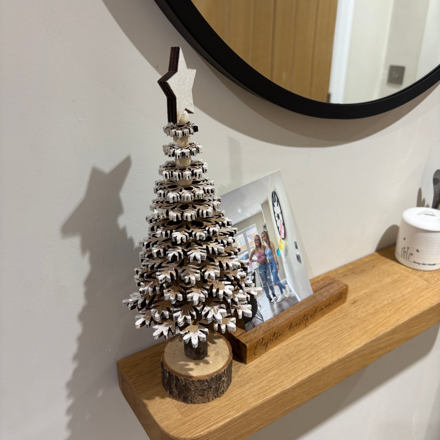 Tiered wood snowflake tree