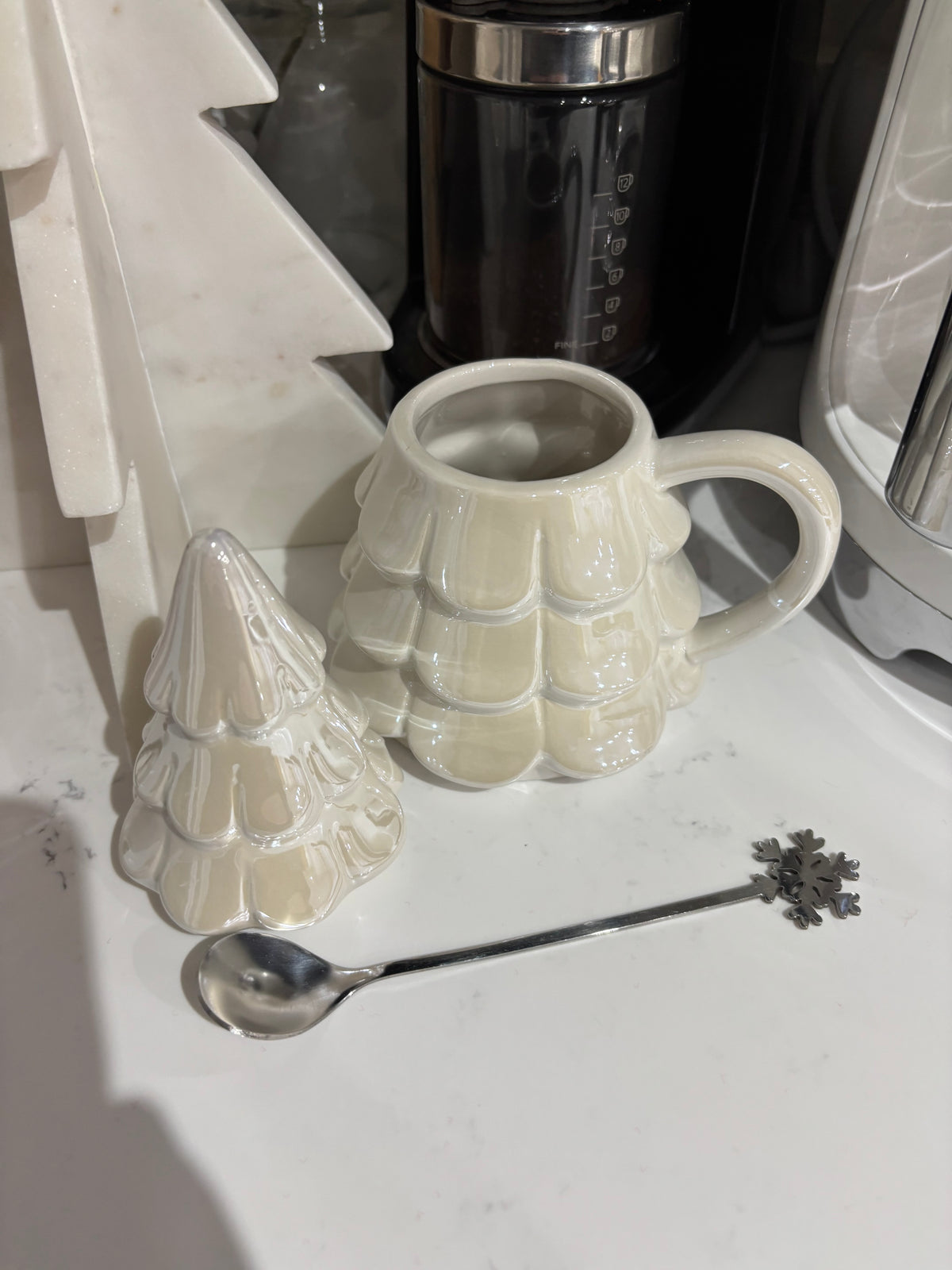 Iridescent Christmas Tree Mug & Snowflake Spoon Set