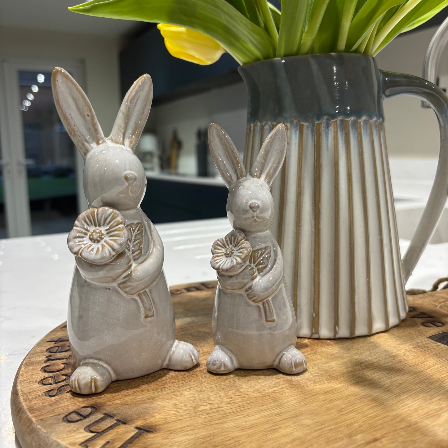 White rabbit with flower - 2 sizes