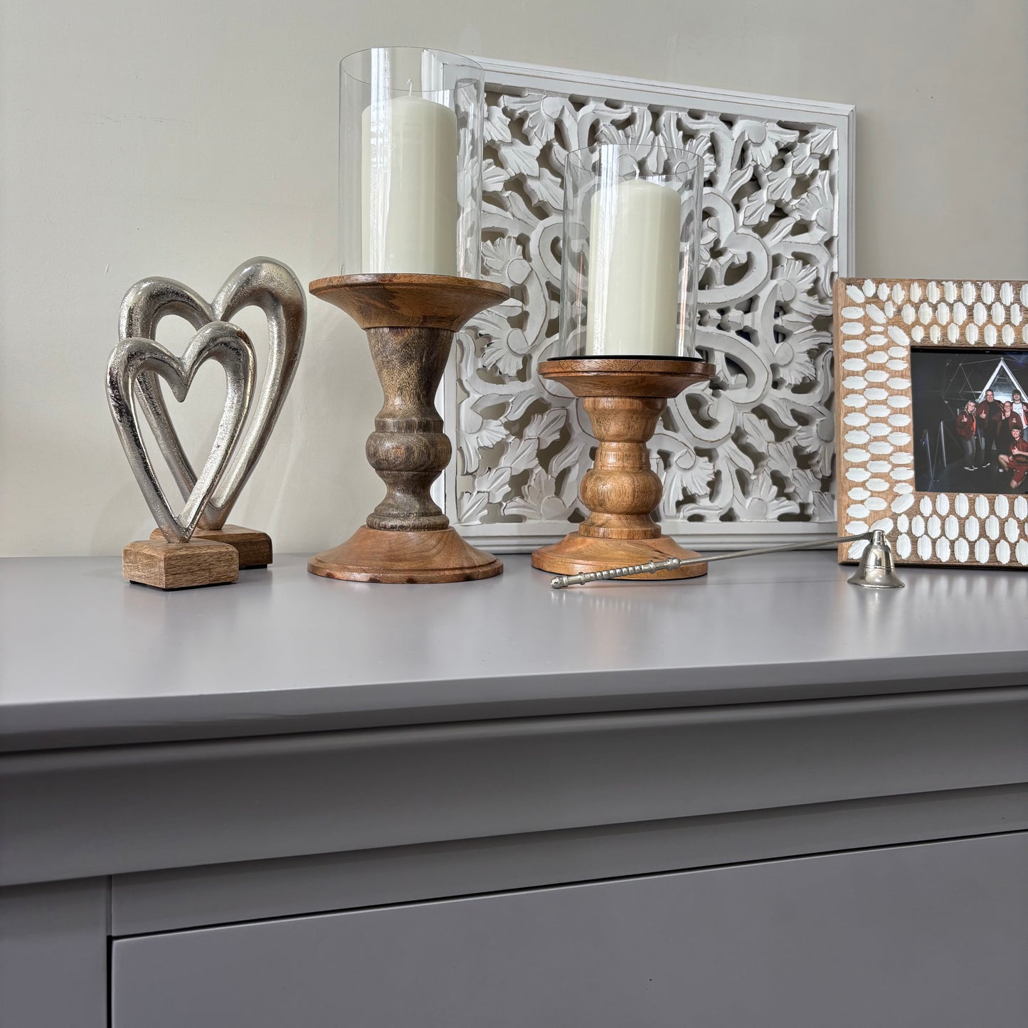 Glass and wood pilar candle holder - 2 sizes