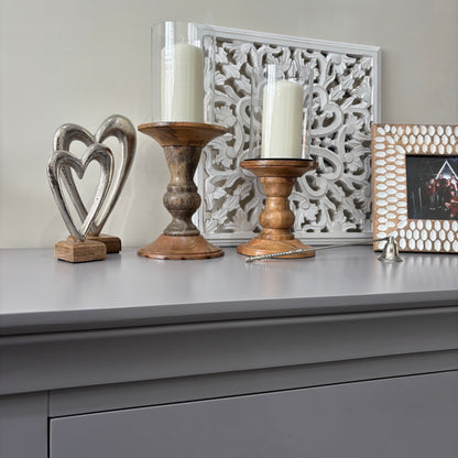 Glass and wood pilar candle holder - 2 sizes