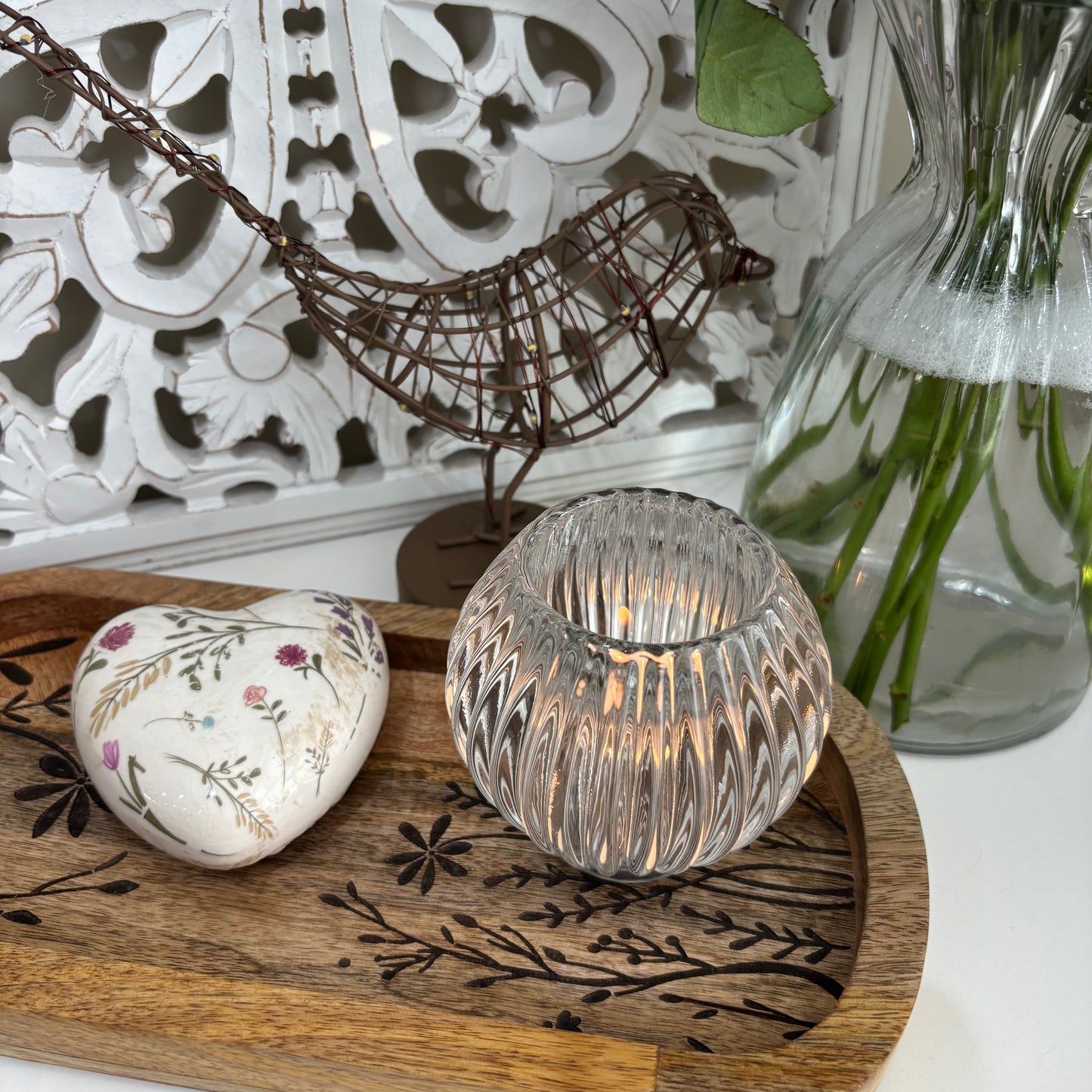 Glass Tealight holder - clear ribbed