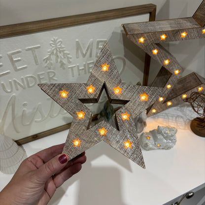 Beige Wooden LED Light Up Christmas Star - individual