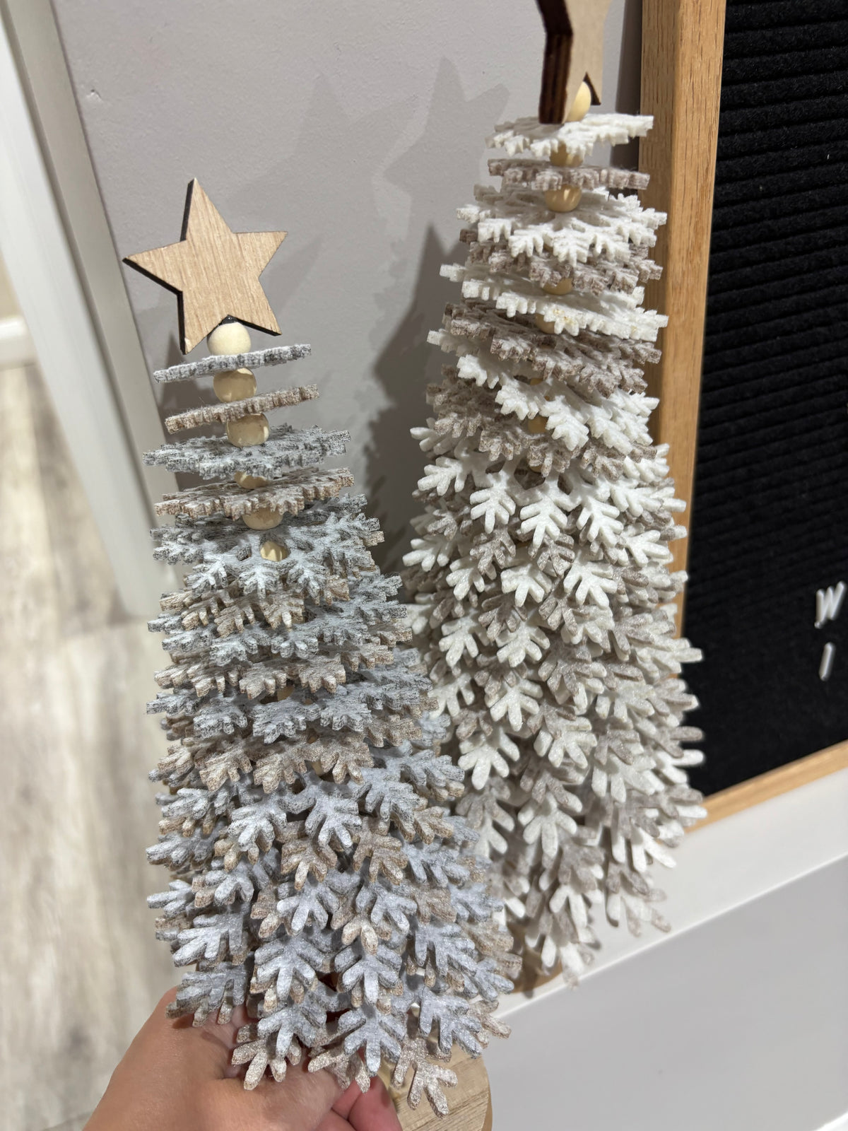 Beige & White Snowflake Christmas Tree - 2 sizes - note colour differences