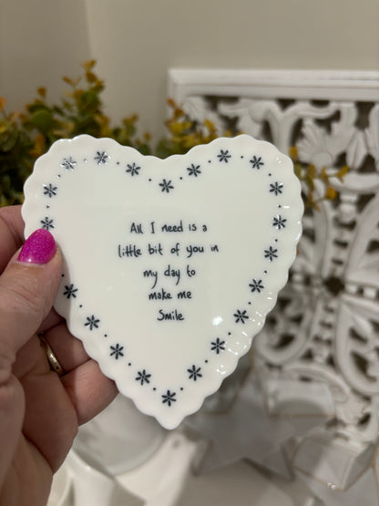 Scallop Heart Coaster – All I need is a little bit of you