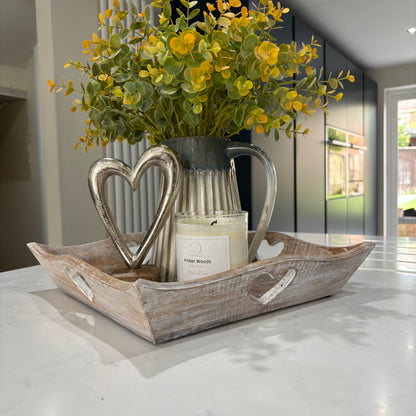 Rustic tray with heart cut out detail 31cm