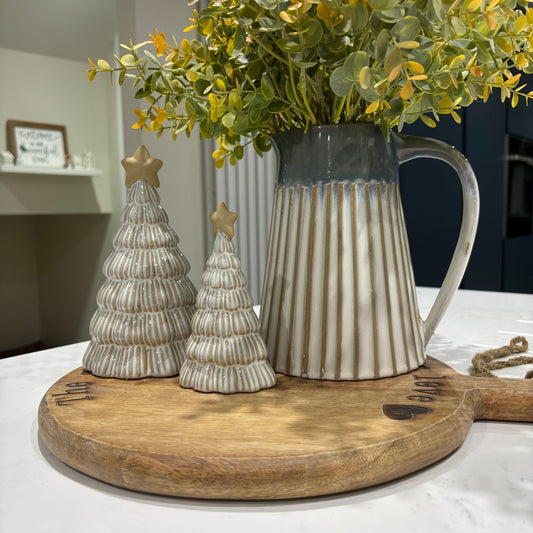 Ceramic off white Christmas tree decoration with star - 2 sizes