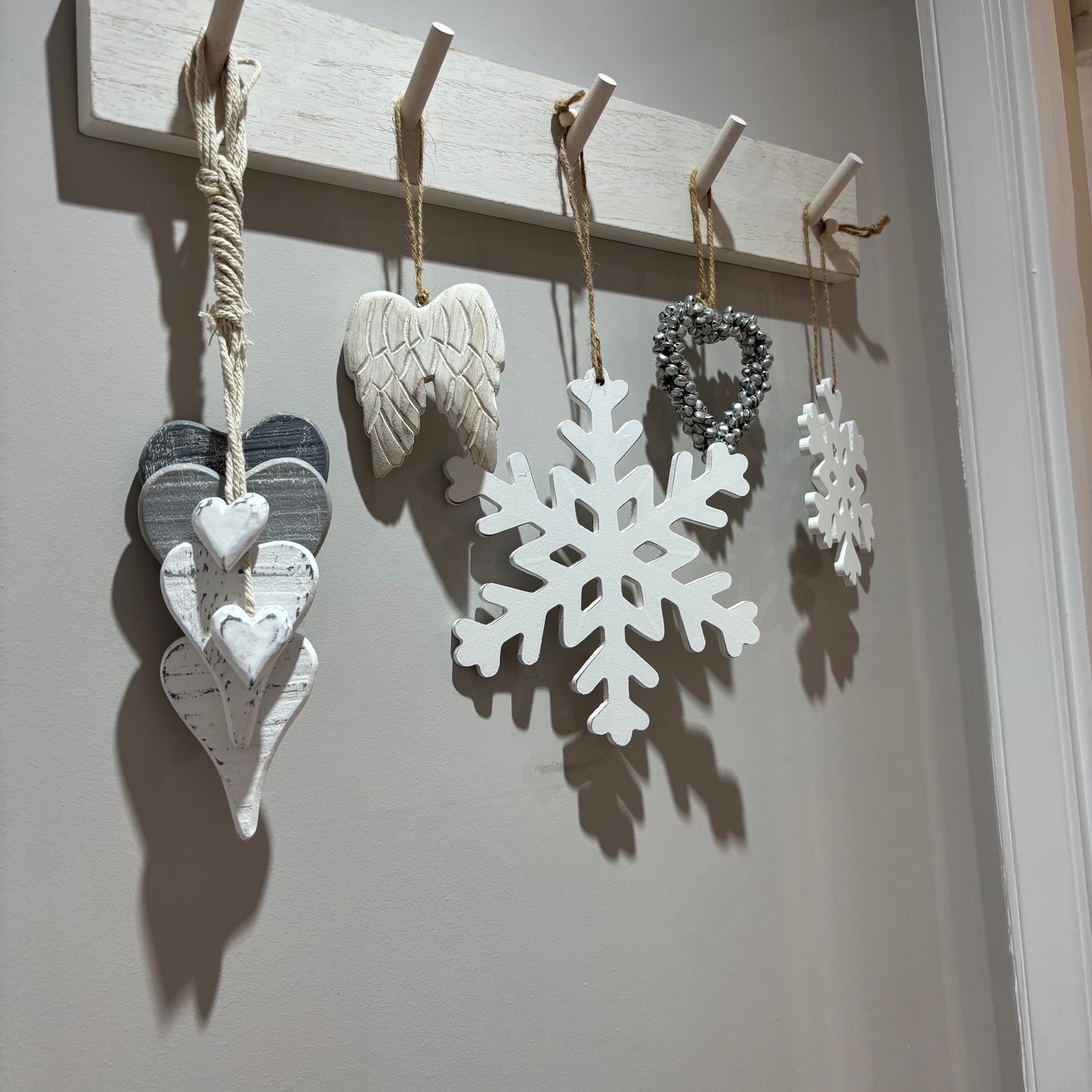 Wooden White Cut out Snowflake Hanger Set