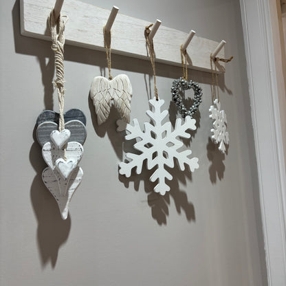Wooden White Cut out Snowflake Hanger Set