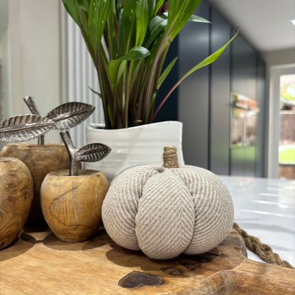 Grey & White Herringbone Fabric Pumpkin
