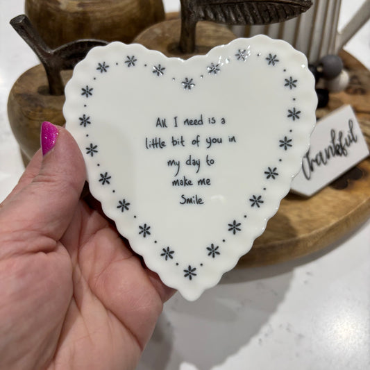 Scallop Heart Coaster – All I need is a little bit of you