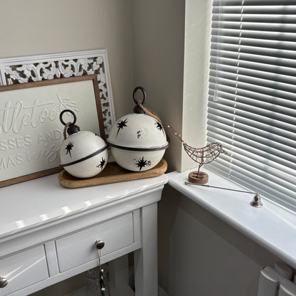 White Rustic Round Hanging Metal Bell - 3 sizes