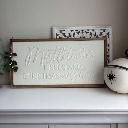 White Mistletoe Kisses And Christmas Wishes - Wood & Metal Sign