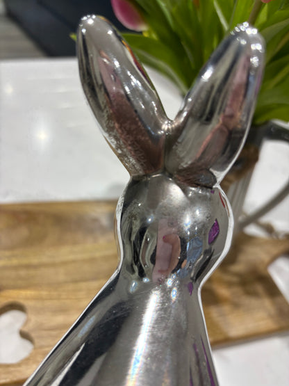 Ceramic Standing Rabbit Ornament – Silver finish - imperfect