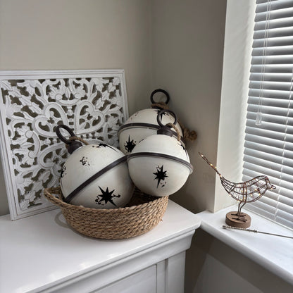 White Rustic Round Hanging Metal Bell - 3 sizes
