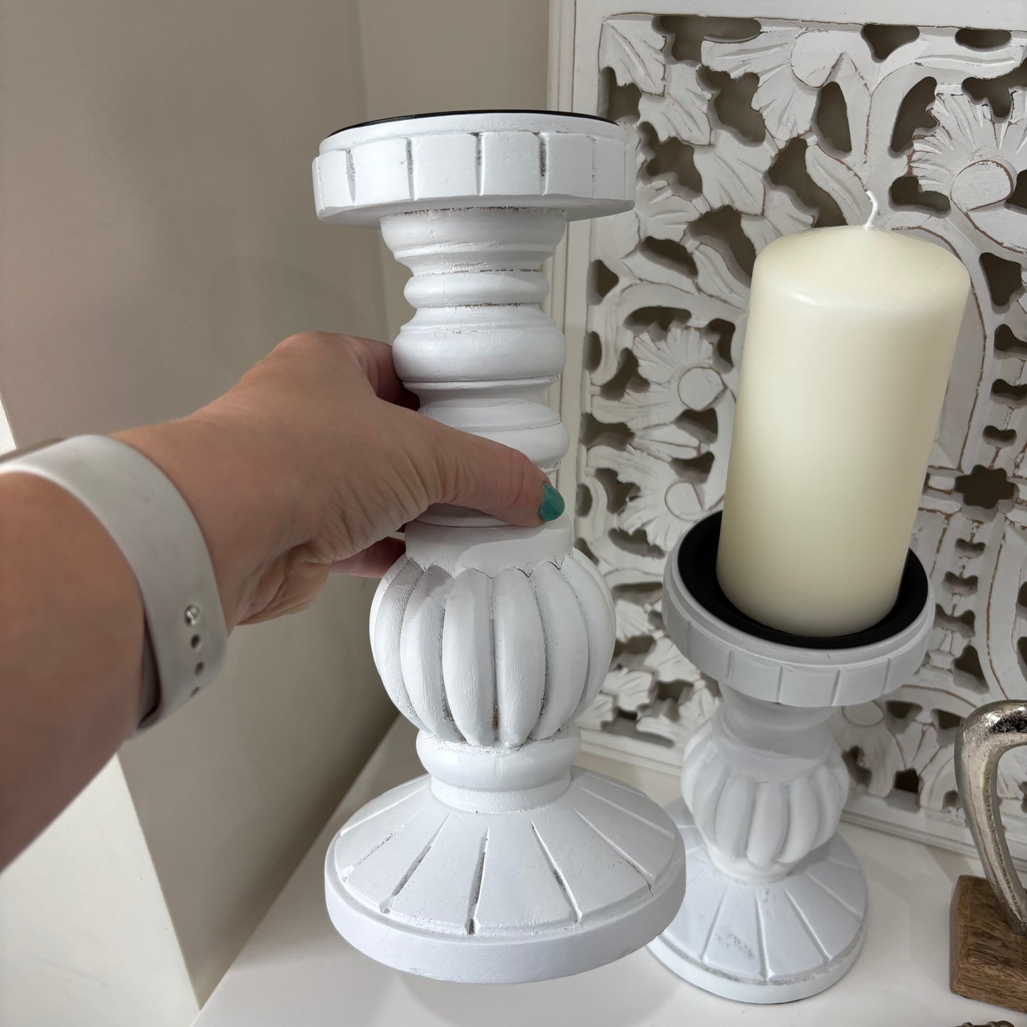 Whitewash rustic candle holder - 2 sizes