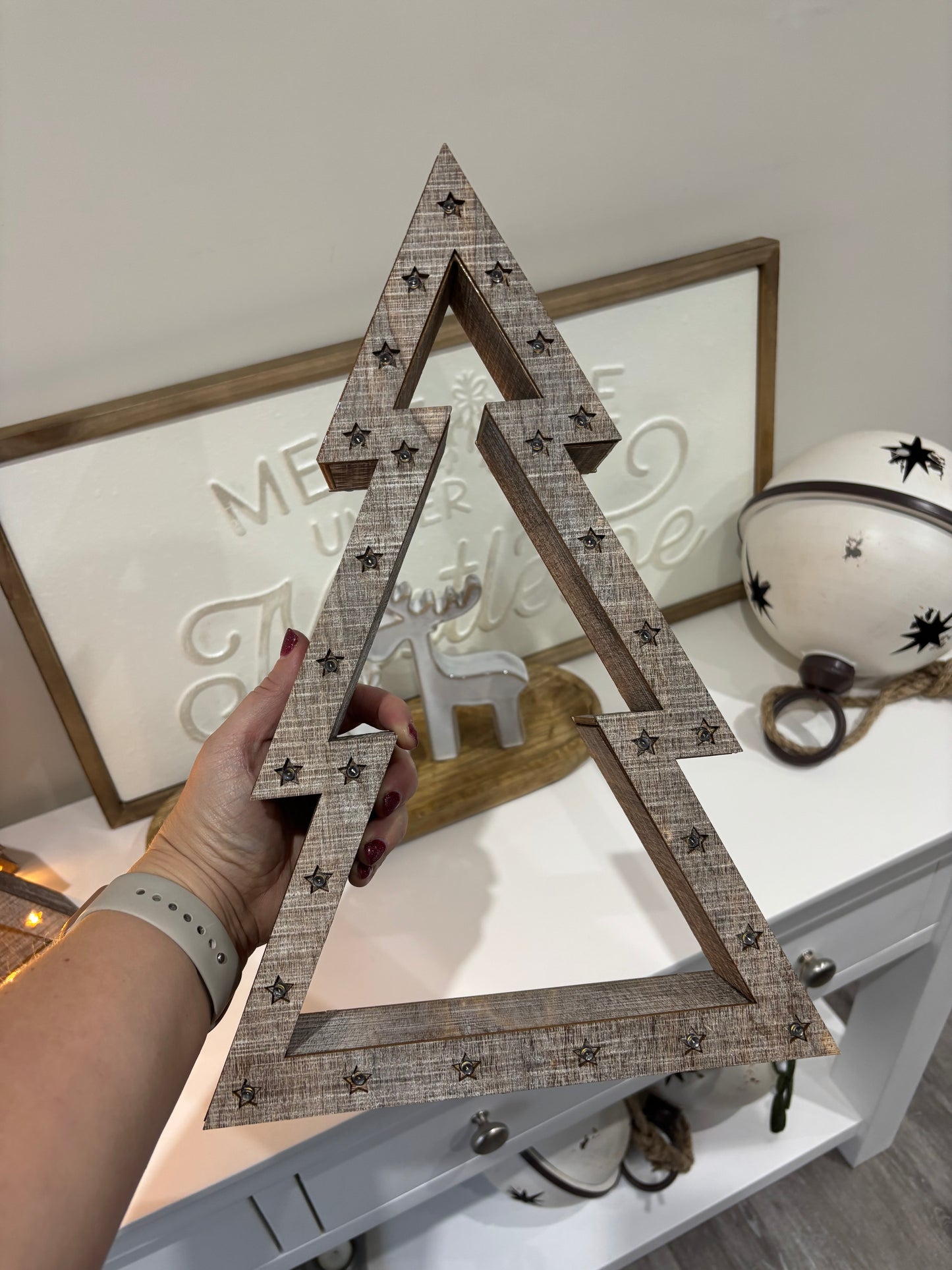 Beige Wooden LED Light up Christmas Trees - individual