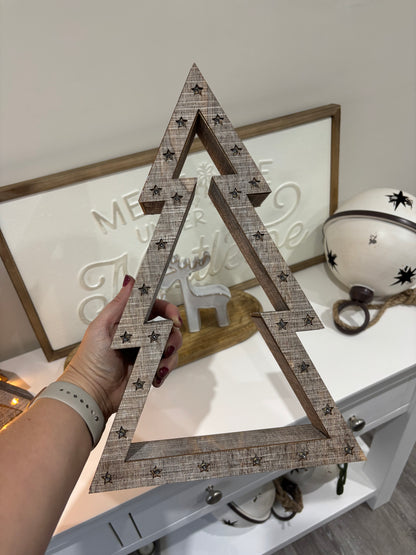 Beige Wooden LED Light up Christmas Trees - individual