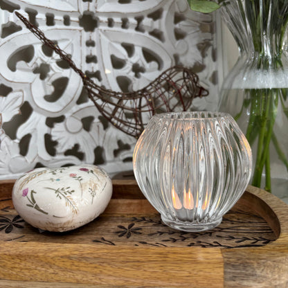 Glass Tealight holder - clear ribbed
