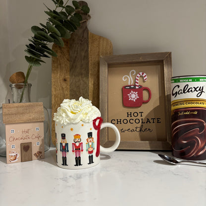 Nutcracker print mug with bow