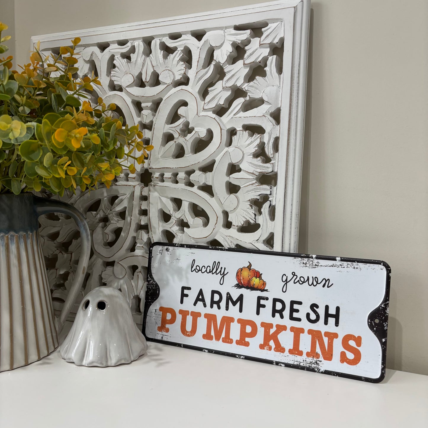 Farm Fresh metal pumpkin sign