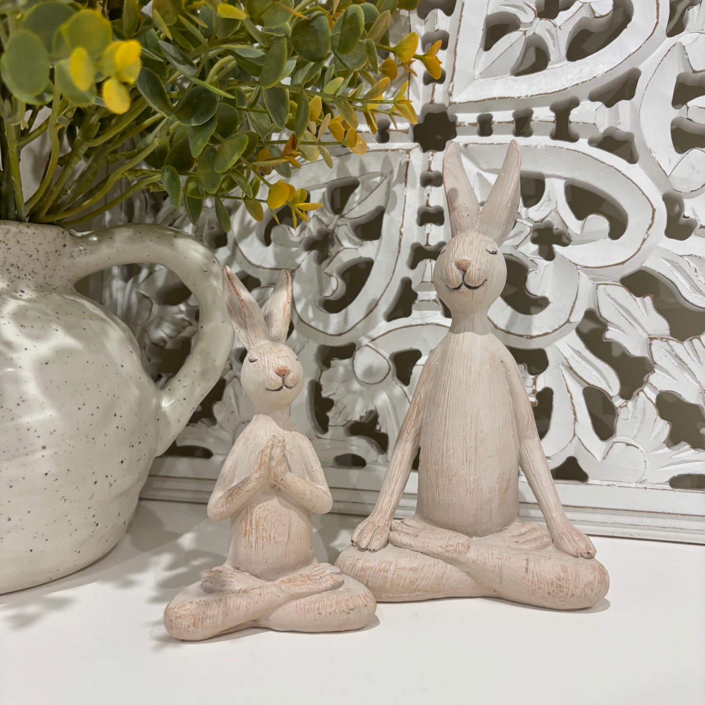 White Resin Sitting Bunny Rabbits