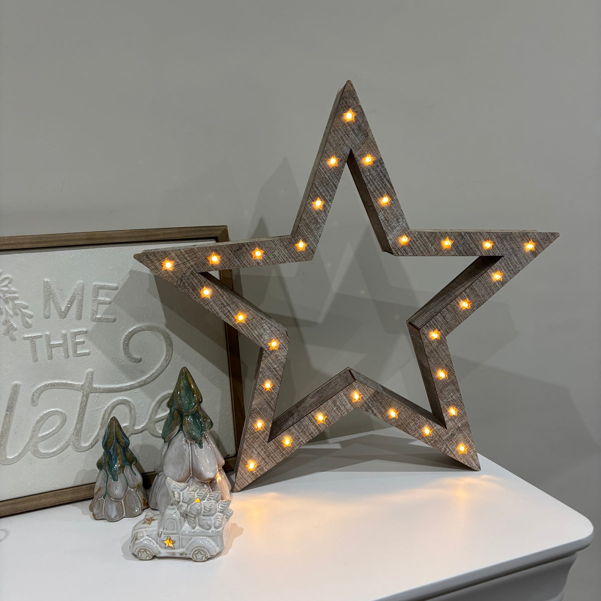 Beige Wooden LED Light Up Christmas Star - individual