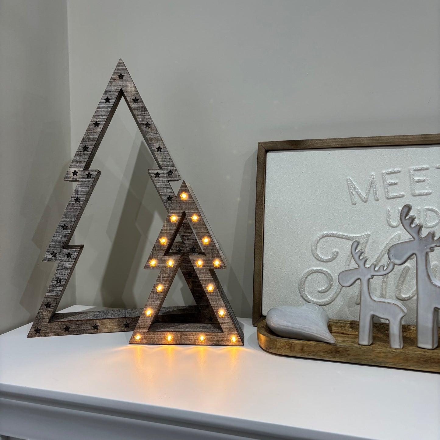Beige Wooden LED Light up Christmas Trees - individual