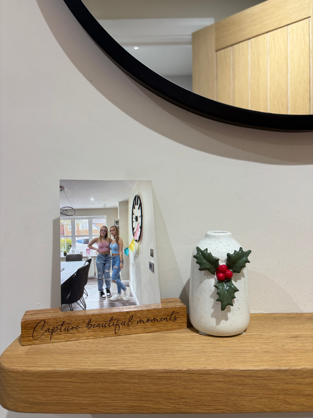 White Bud Vase with Holly Detail