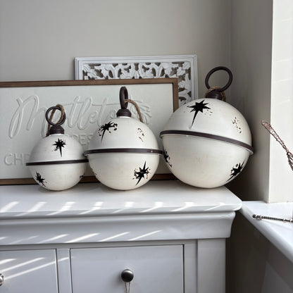 White Rustic Round Hanging Metal Bell - 3 sizes