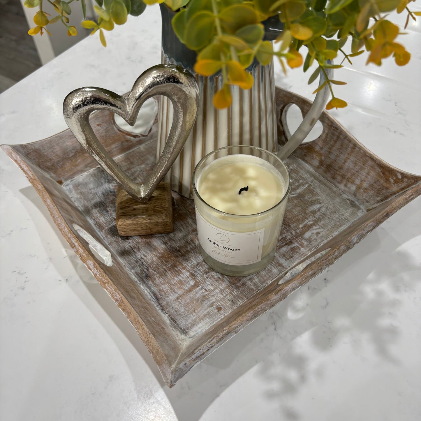 Rustic tray with heart cut out detail 31cm