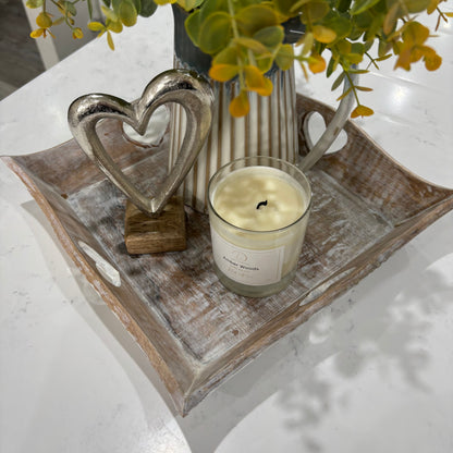 Rustic tray with heart cut out detail 31cm