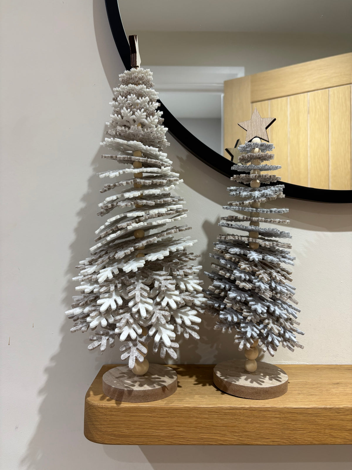 Beige & White Snowflake Christmas Tree - 2 sizes - note colour differences