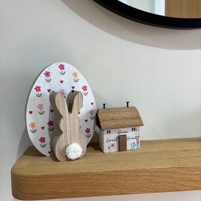 Wooden Floral egg with Rabbit