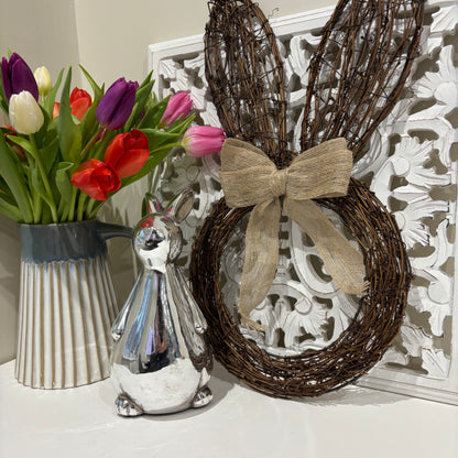 Ceramic Standing Rabbit Ornament – Silver finish - imperfect