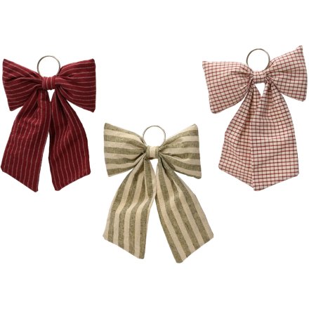 Fabric Bow Hanging Christmas Decoration 27cm