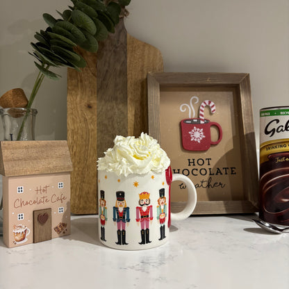 Nutcracker print mug with bow