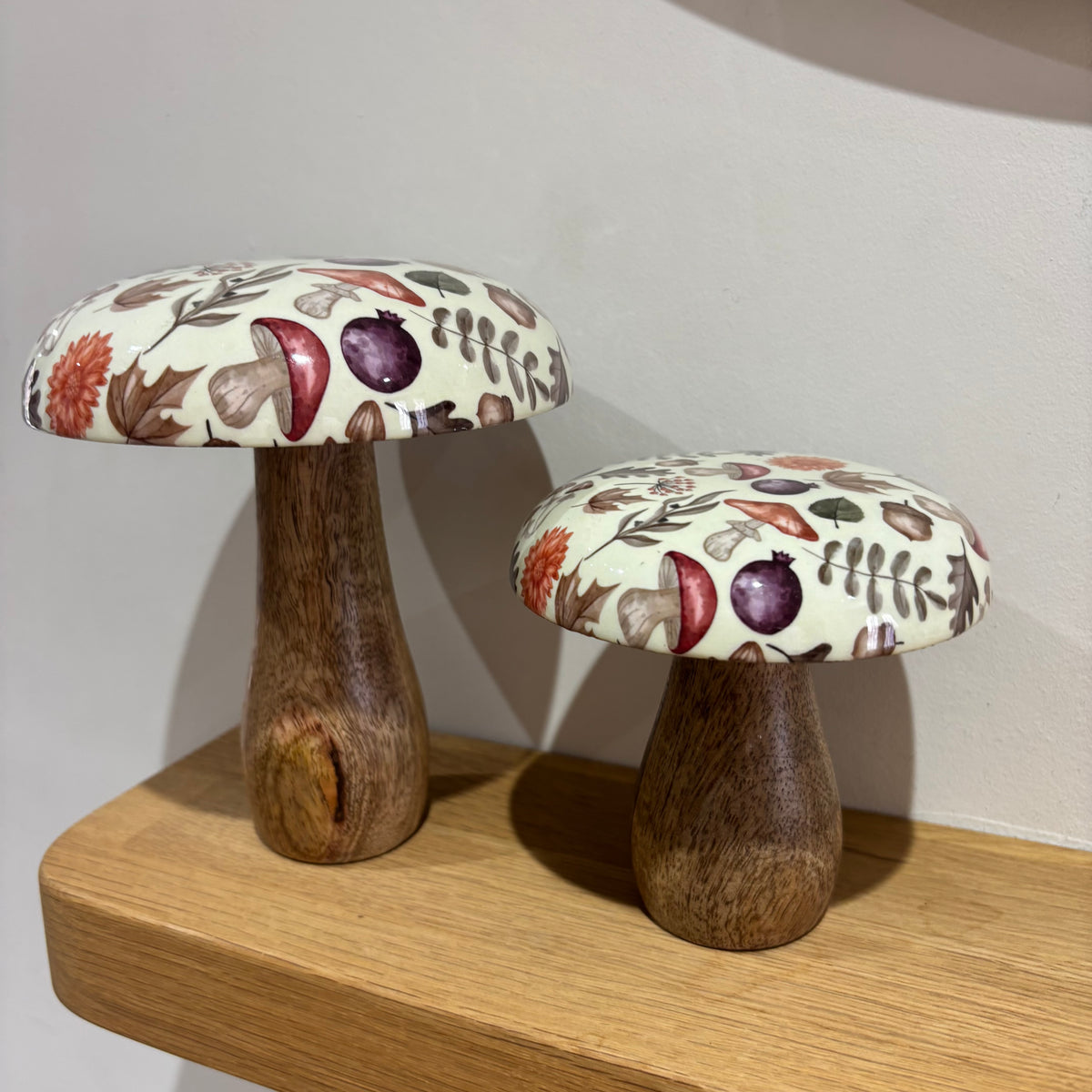 Autumnal mangowood mushrooms set of two