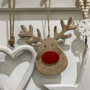 Wooden hanging reindeer with red nose - Rodders