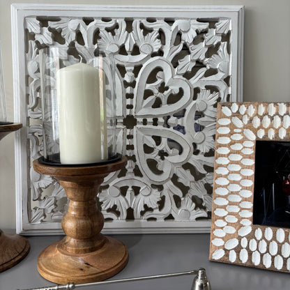 Glass and wood pilar candle holder - 2 sizes