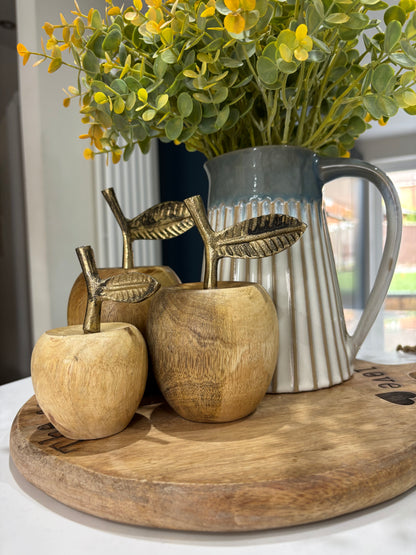 Wooden Apples with Gold Metal Stalk - options