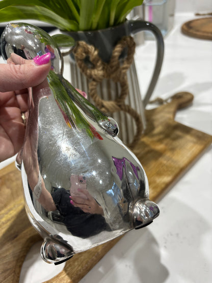 Ceramic Standing Rabbit Ornament – Silver finish - imperfect