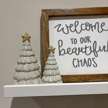 Ceramic off white Christmas tree decoration with star - 2 sizes